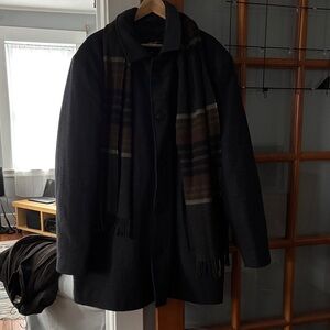 Men's Dark Grey Coat with Scarf